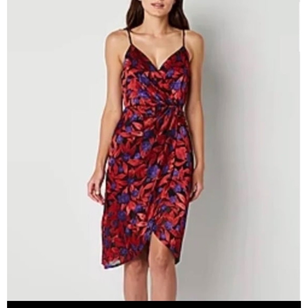 Worthington burnout floral print faux wrap whimsy-goth tank dress large. Event